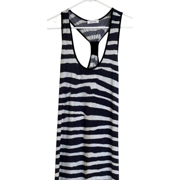 Calvin Klein Women's Striped Racerback Sleeveless Zebra Maxi Dress Size 12 - Picture 3 of 7